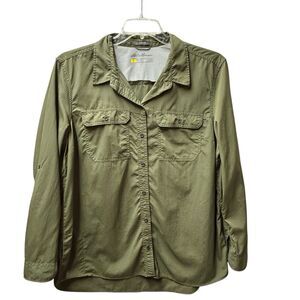 Eddie Bauer Womens Travex Roll Tab Long Sleeve Vented Shirt Olive Green -Size XL